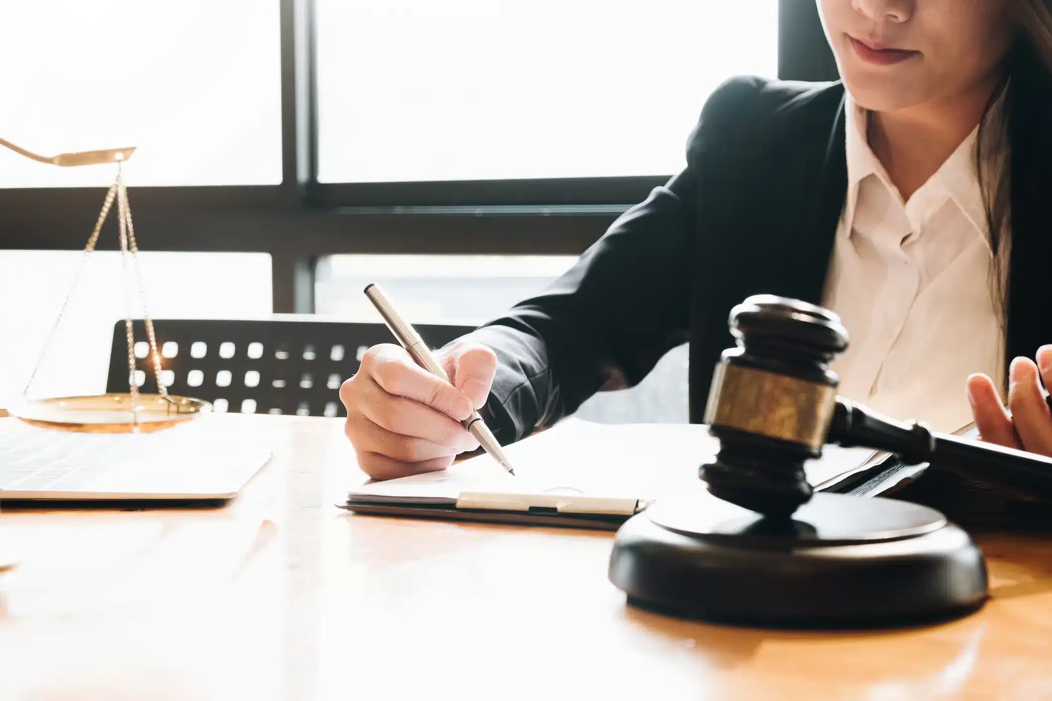 An attorney working at her desk.