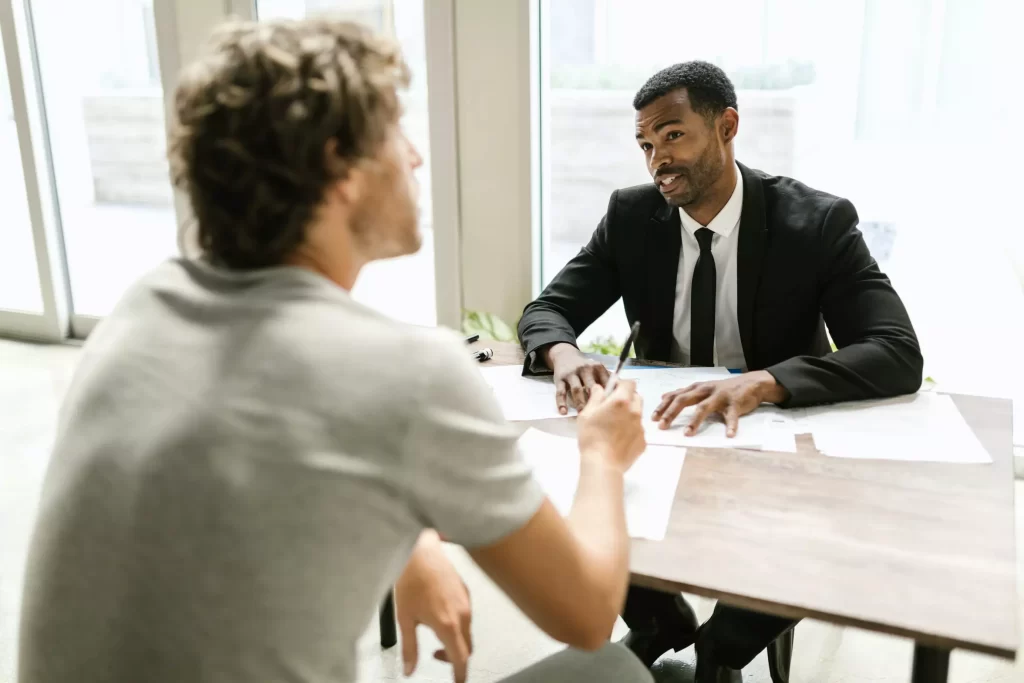 A client talking to his attorney.