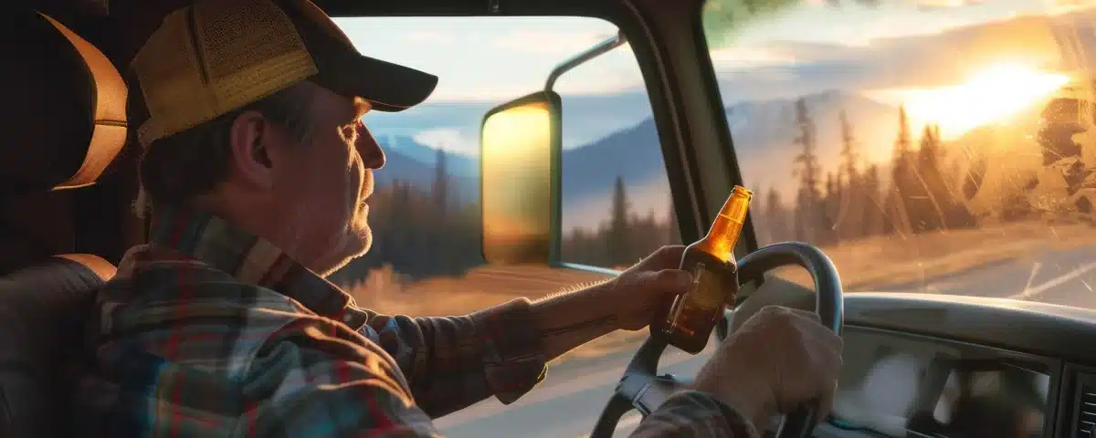 A man driving a truck while holding a beer, reflecting the types of DUI behavior addressed in the PA Supreme Court ruling on ARD and sentencing.