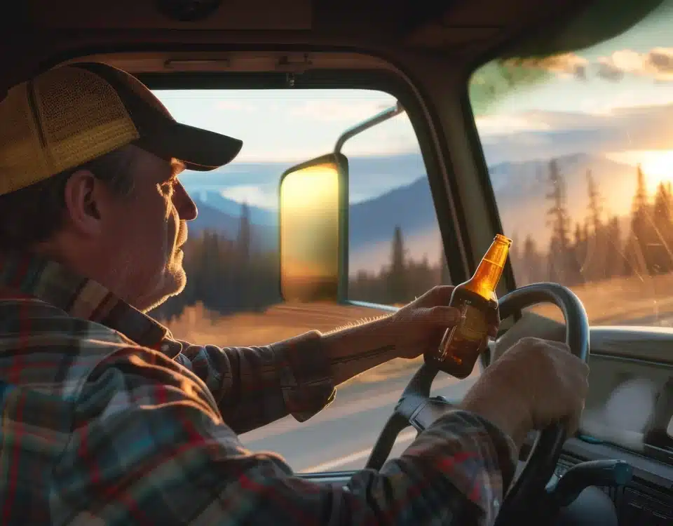 A man driving a truck while holding a beer, reflecting the types of DUI behavior addressed in the PA Supreme Court ruling on ARD and sentencing.